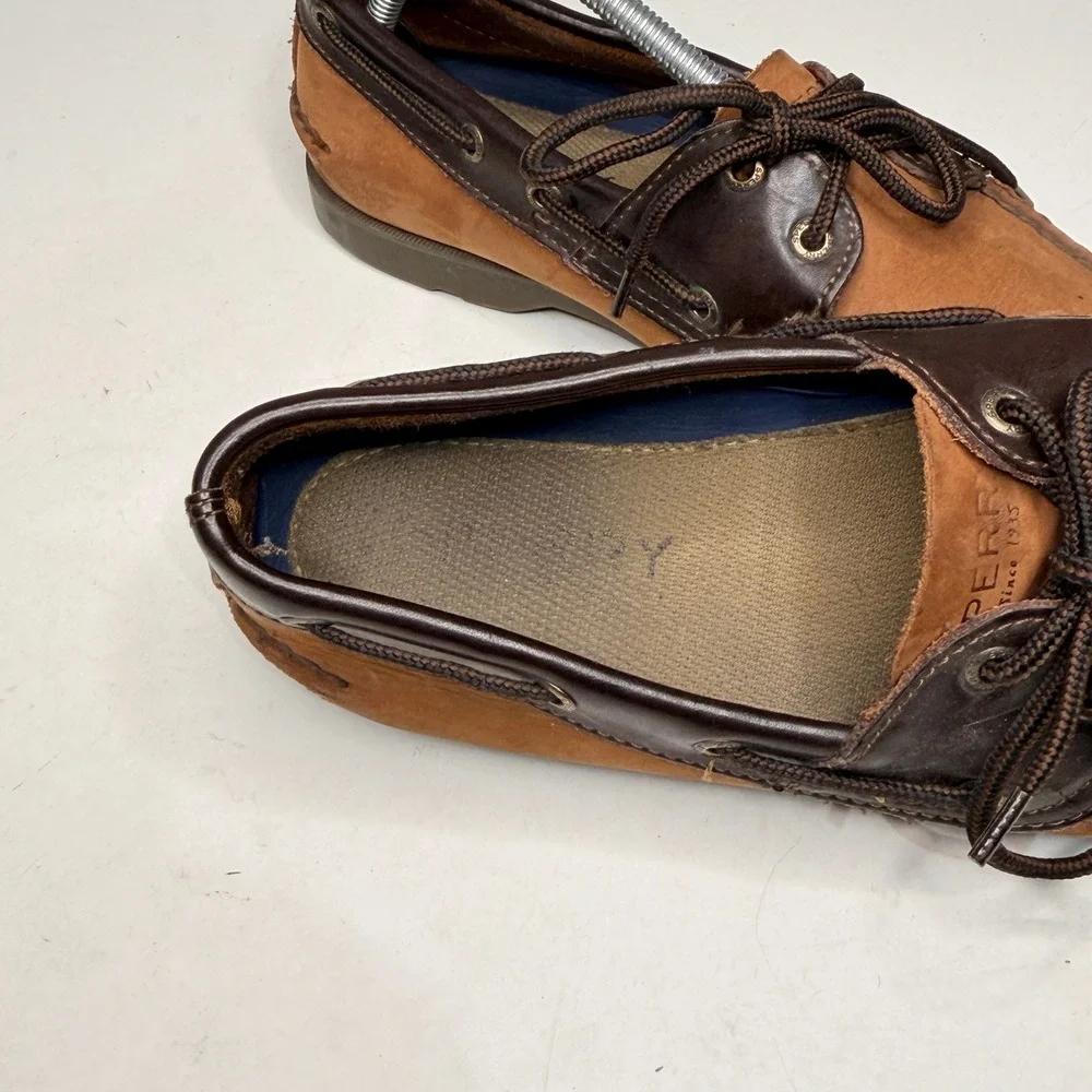 Sperry Top-Sider Boat Shoes Mens Sz 9.5 Leeward 2 Eye Tan Brown Leather 0777896